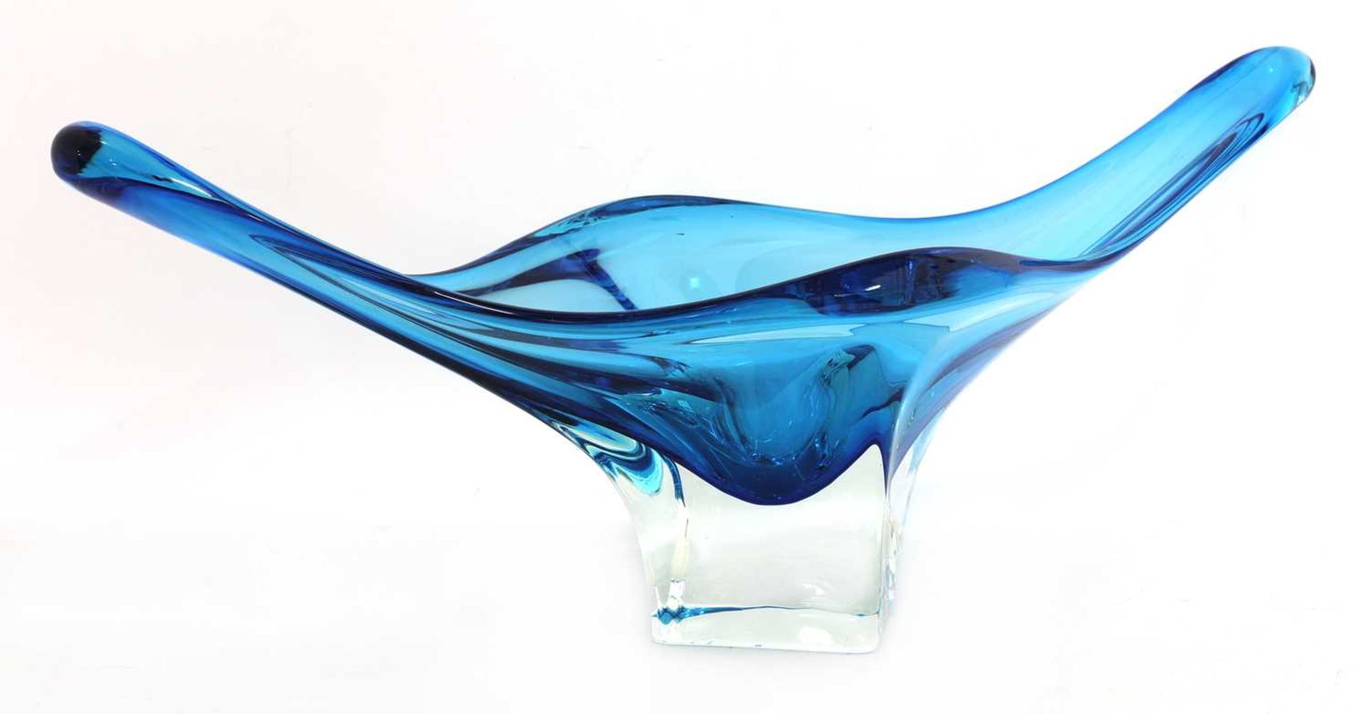 A Val St Lambert blue and clear glass centrepiece,