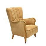 An Art Deco blonde wood and suede armchair,