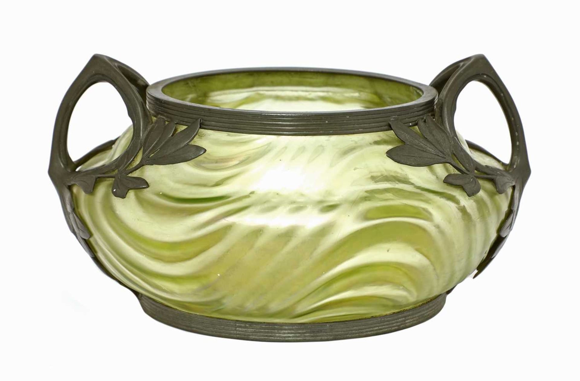 An Art Nouveau Kralik iridescent moulded glass bowl,
