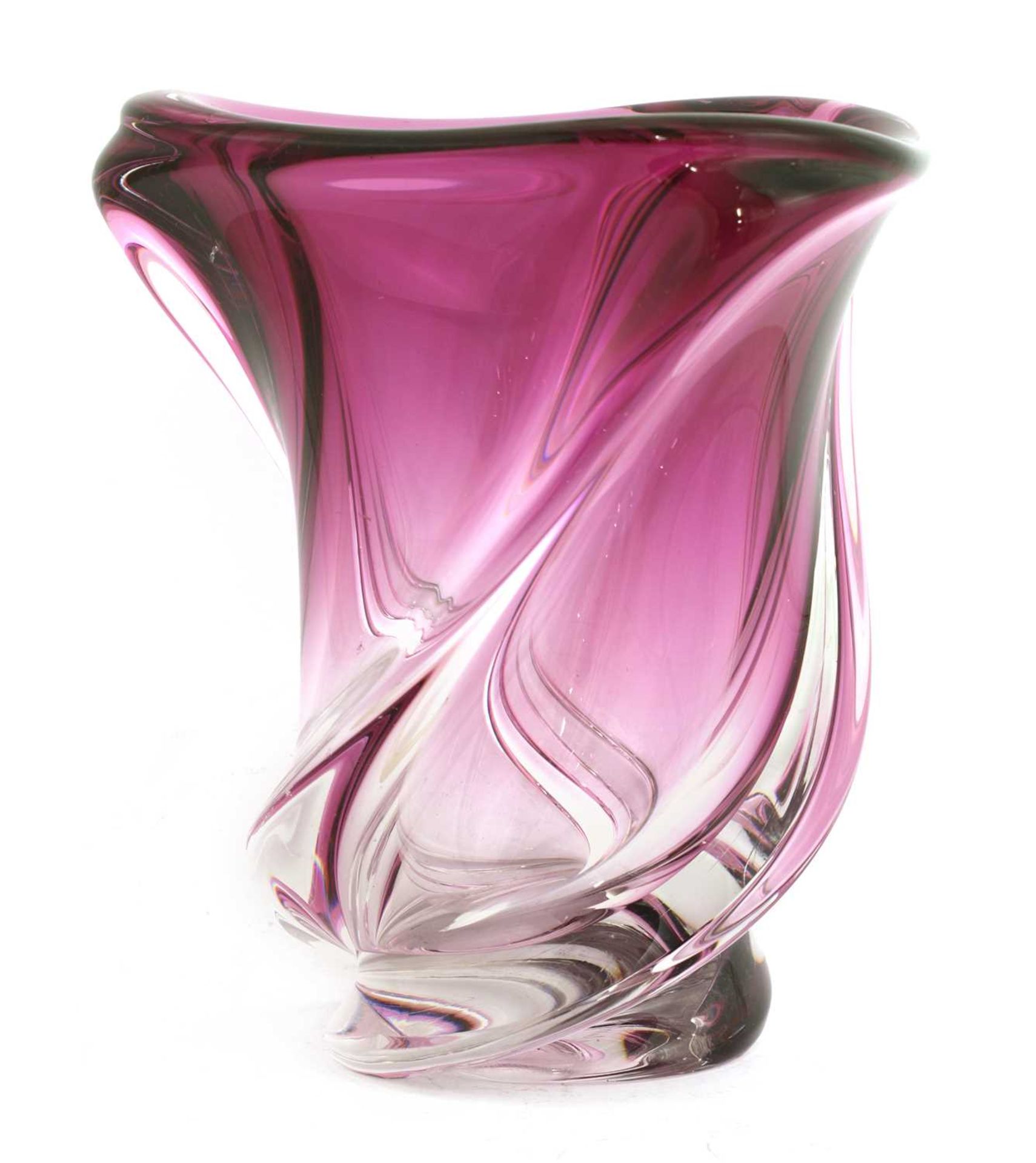 A Val St Lambert pink and clear glass vase,