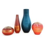 Three Venini red glass vases,