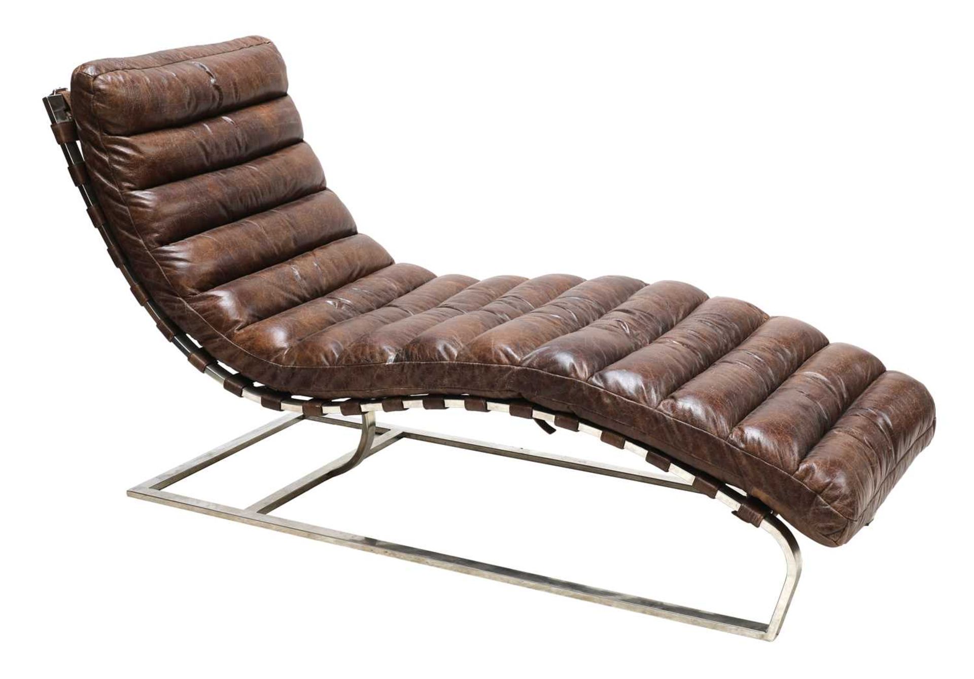 A tan leather and chrome lounger, - Image 2 of 5