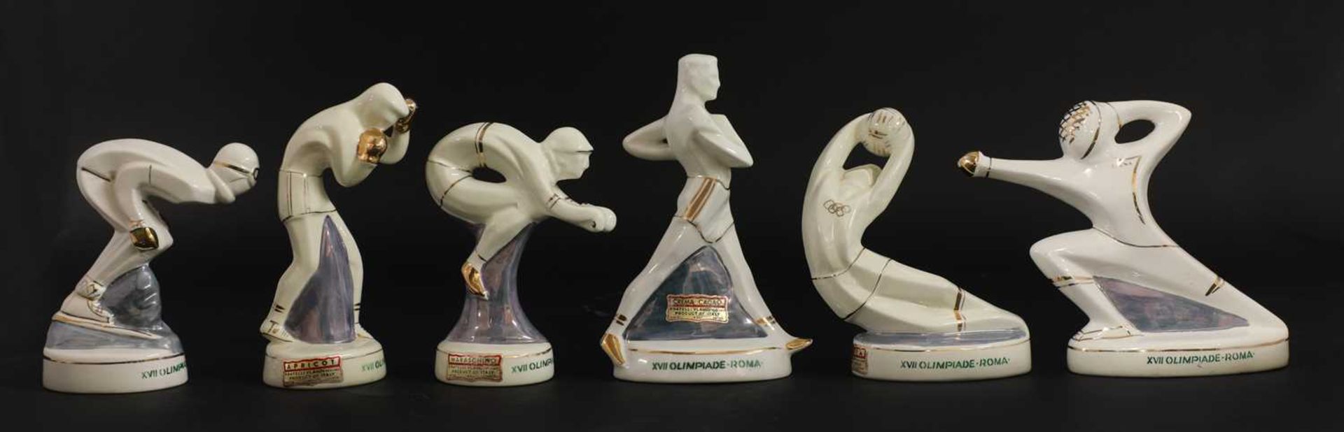 A set of six Rome XVII Olympiad (summer 1960) figural souvenir bottles,