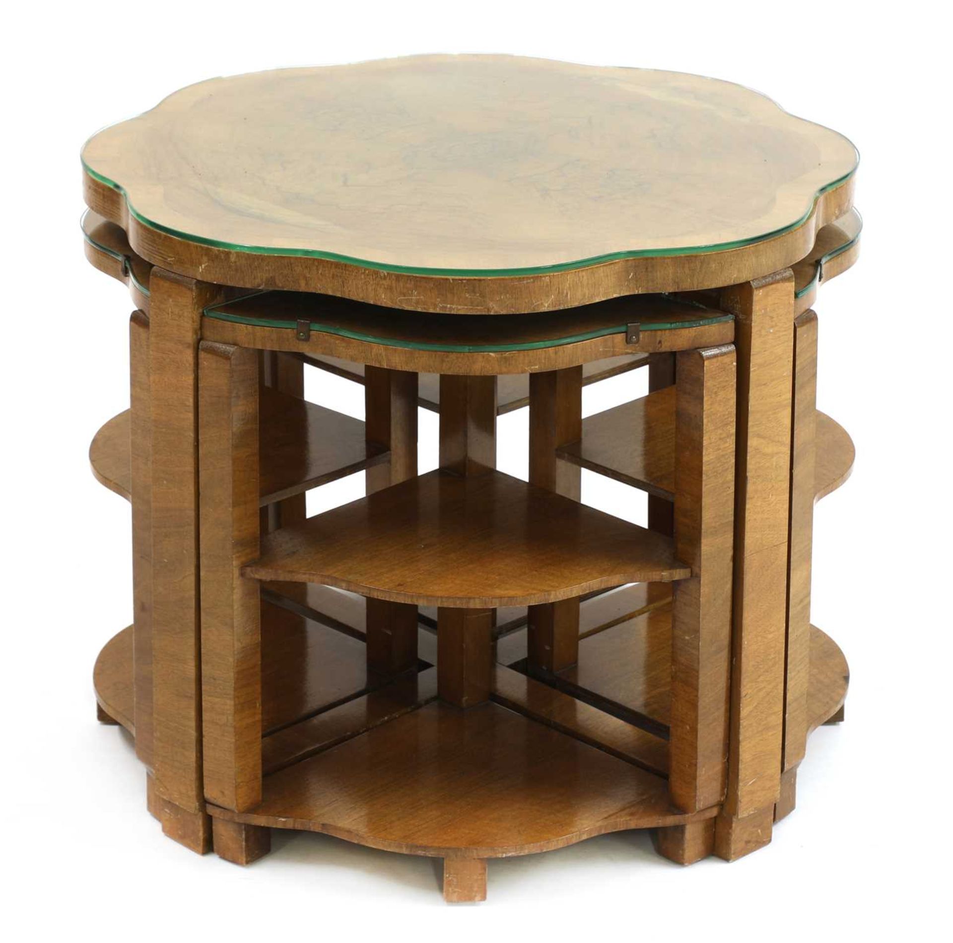 An Art Deco walnut nest of tables,