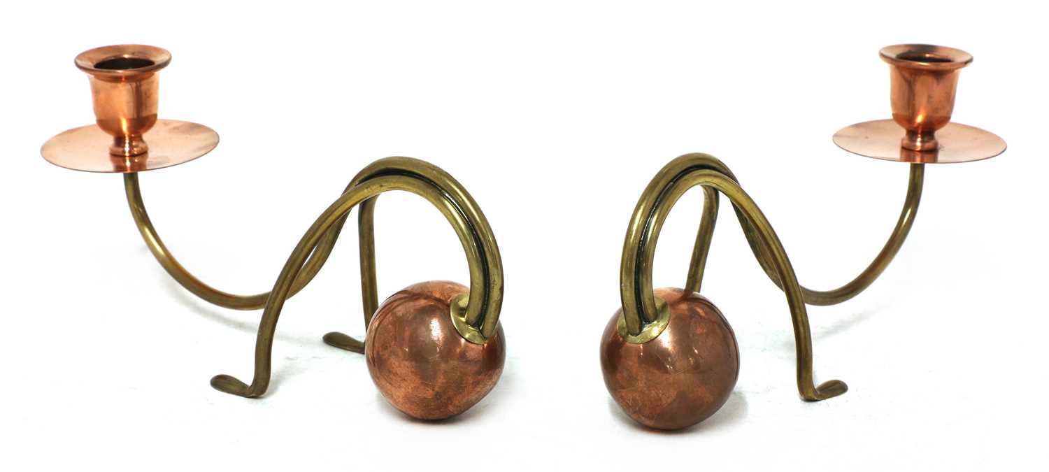 A pair of Arts and Crafts copper and brass candlesticks, - Image 2 of 2