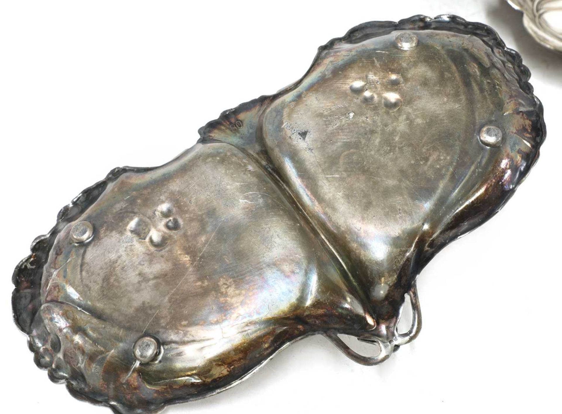 An Art Nouveau silver-plated figural mounted double dish, - Image 2 of 4