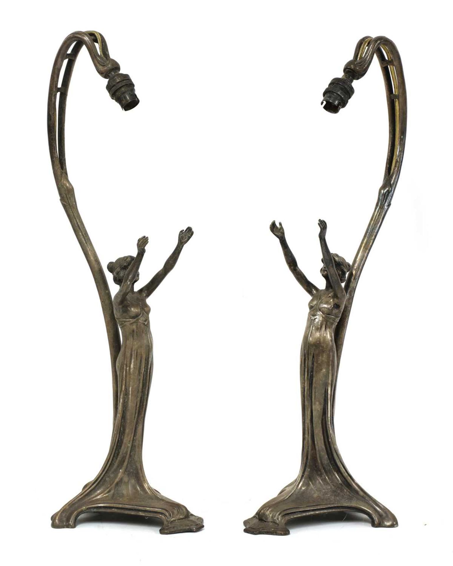 A pair of WMF silver-plated figural table lamps,