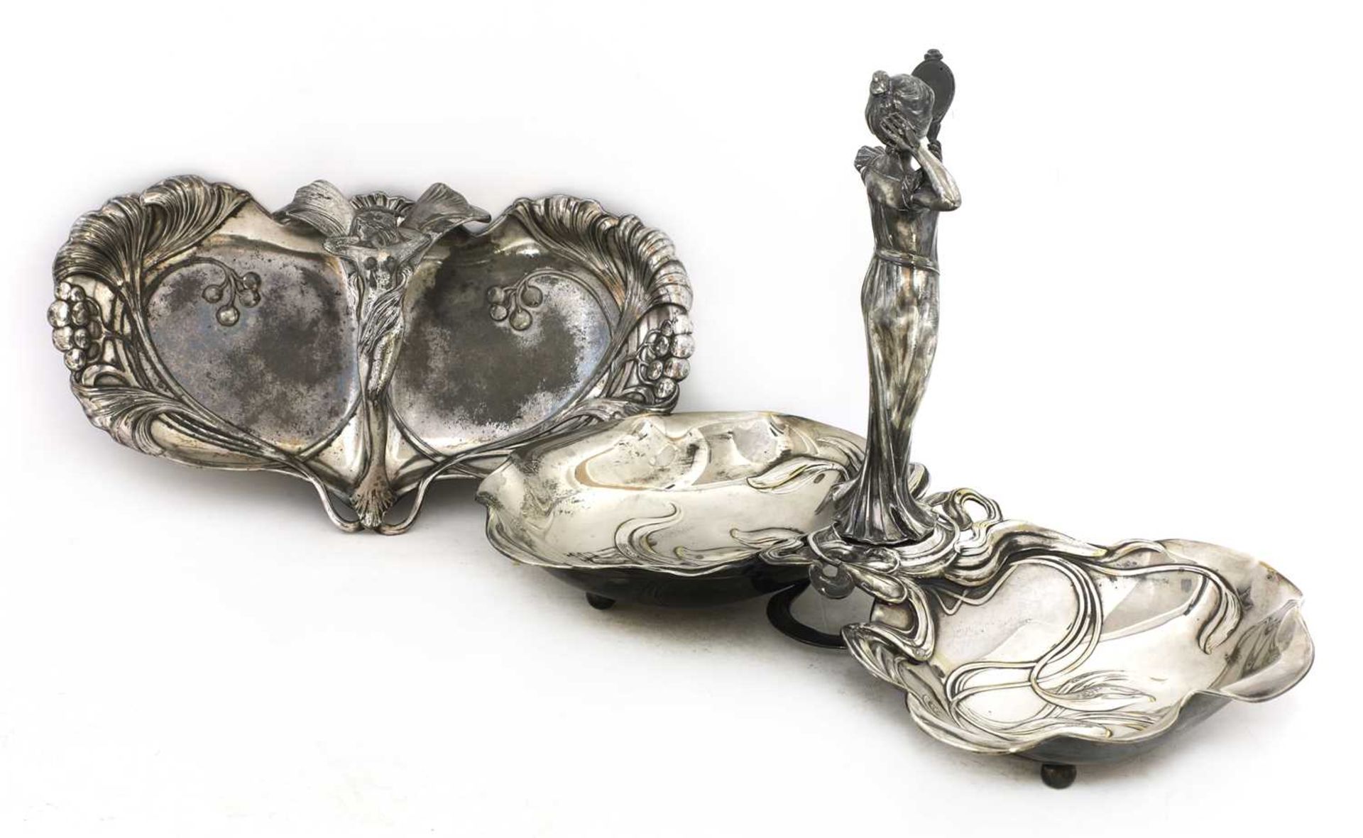 An Art Nouveau silver-plated figural mounted double dish, - Image 3 of 4
