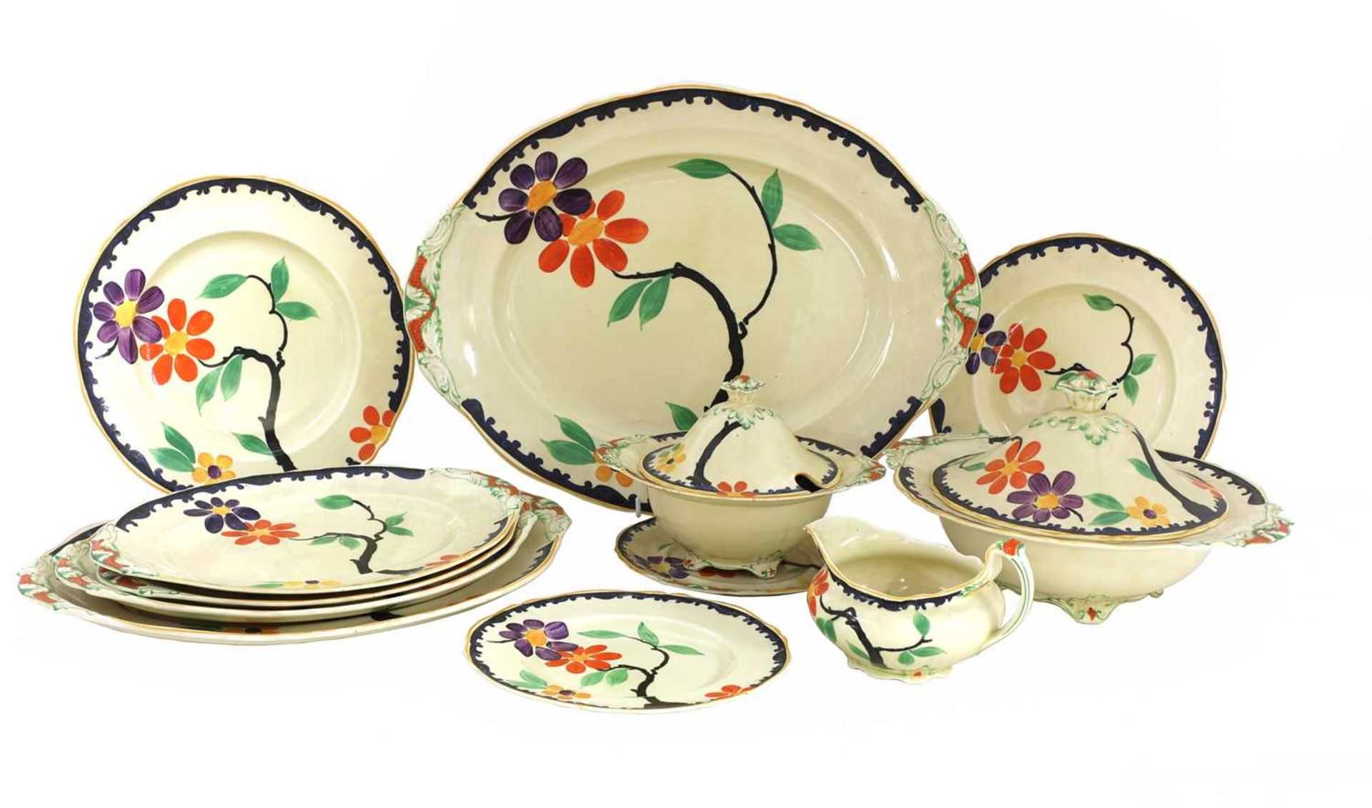 An extensive Art Deco Royal Venton ware pottery dinner service,