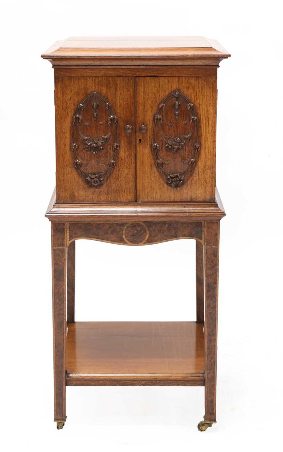 A Scottish Arts and Crafts walnut, oak and burrwood cabinet,
