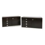 A pair of Italian brown leather and steel cabinets,