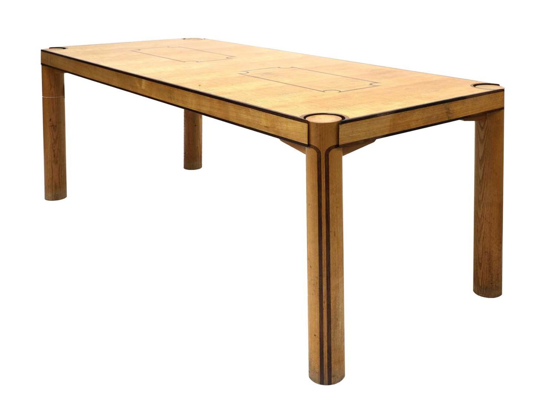 A contemporary ash and Indian rosewood dining table,