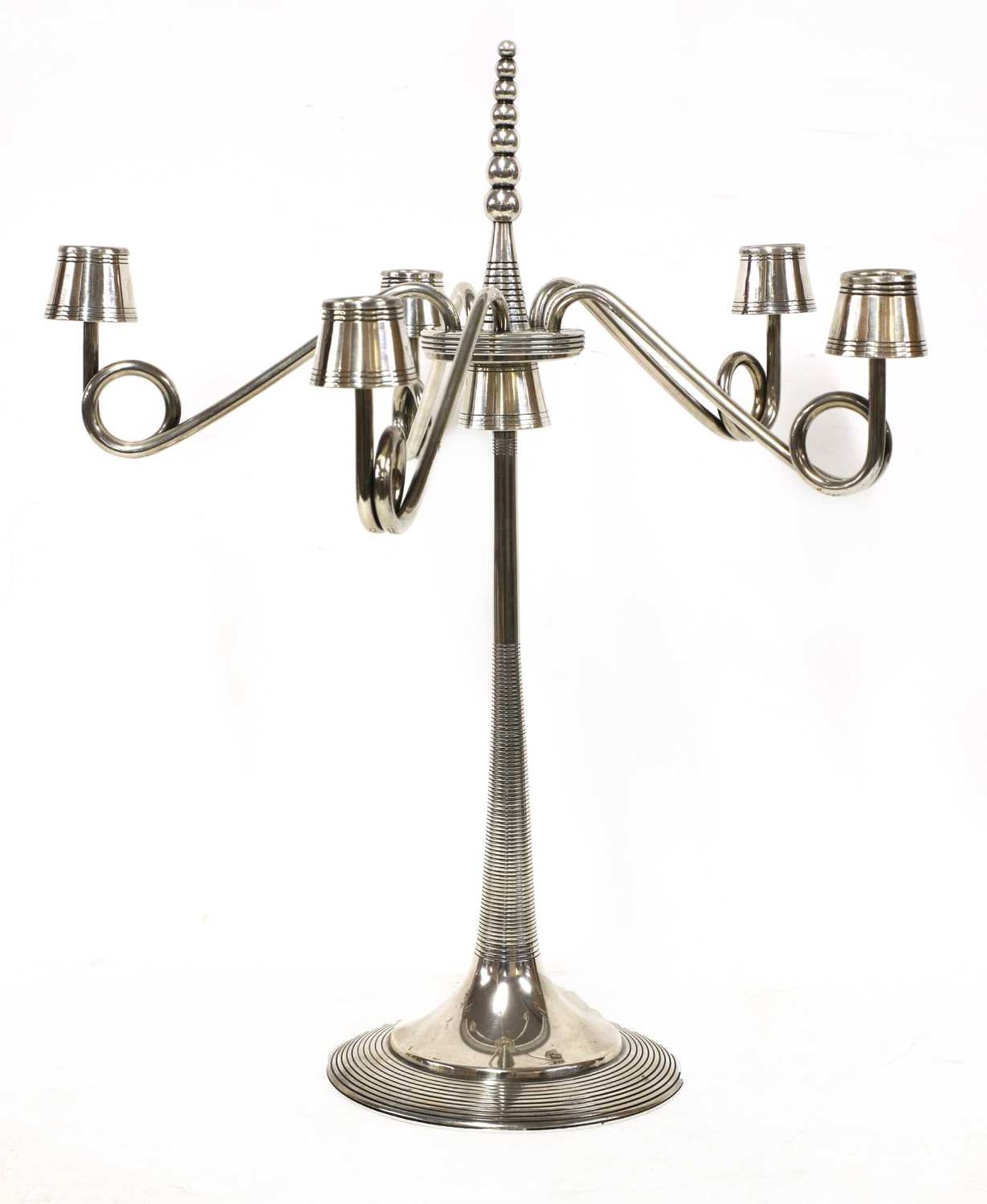 A silver-plated five-branch candelabra,