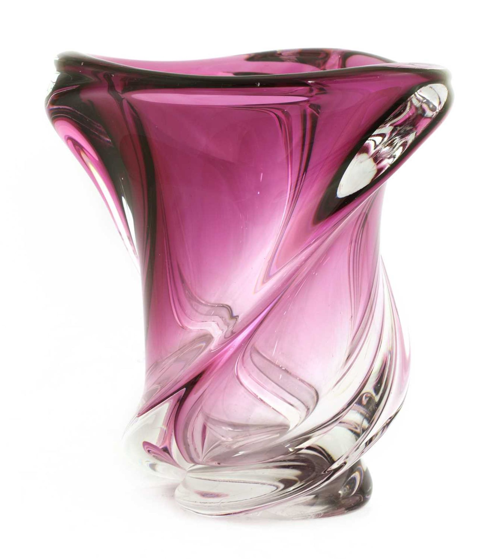 A Val St Lambert pink and clear glass vase, - Image 2 of 4