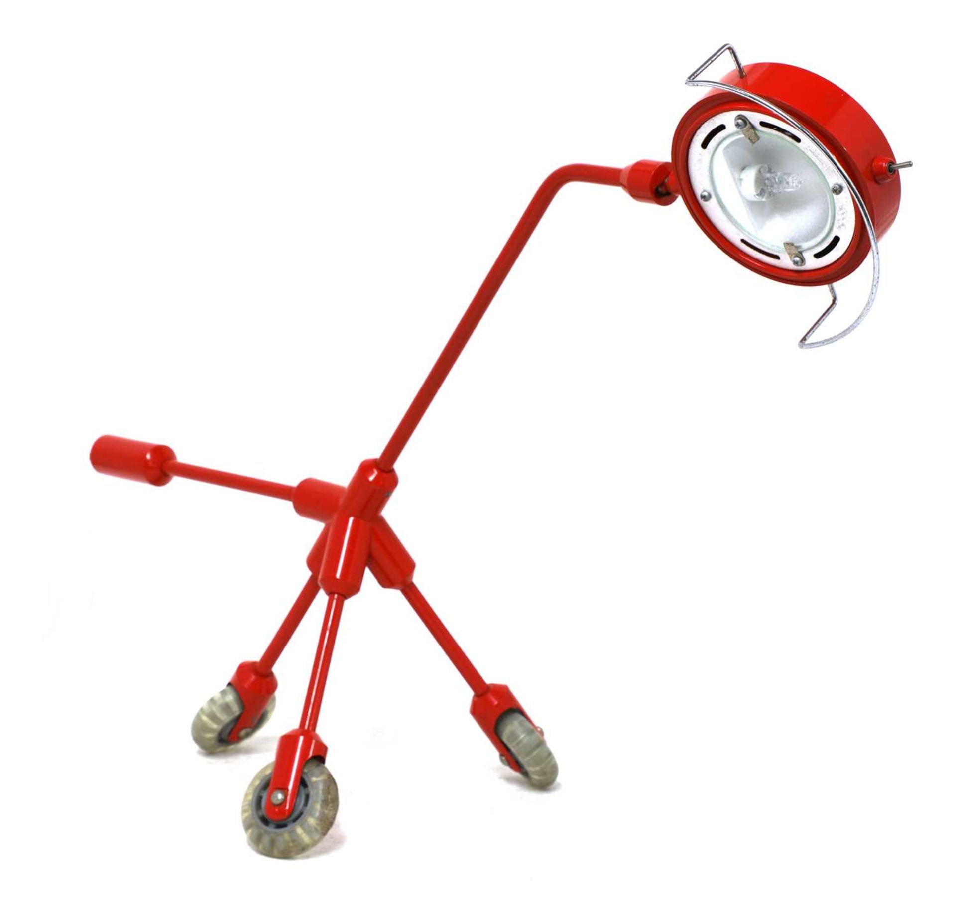 A contemporary red desk lamp,