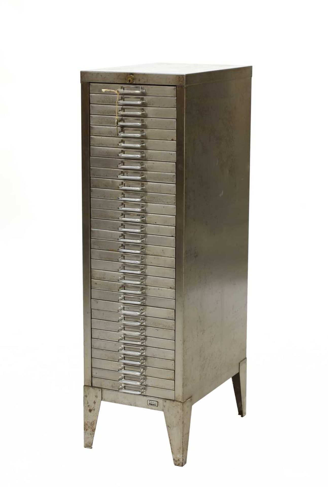 An industrial brushed steel cabinet,