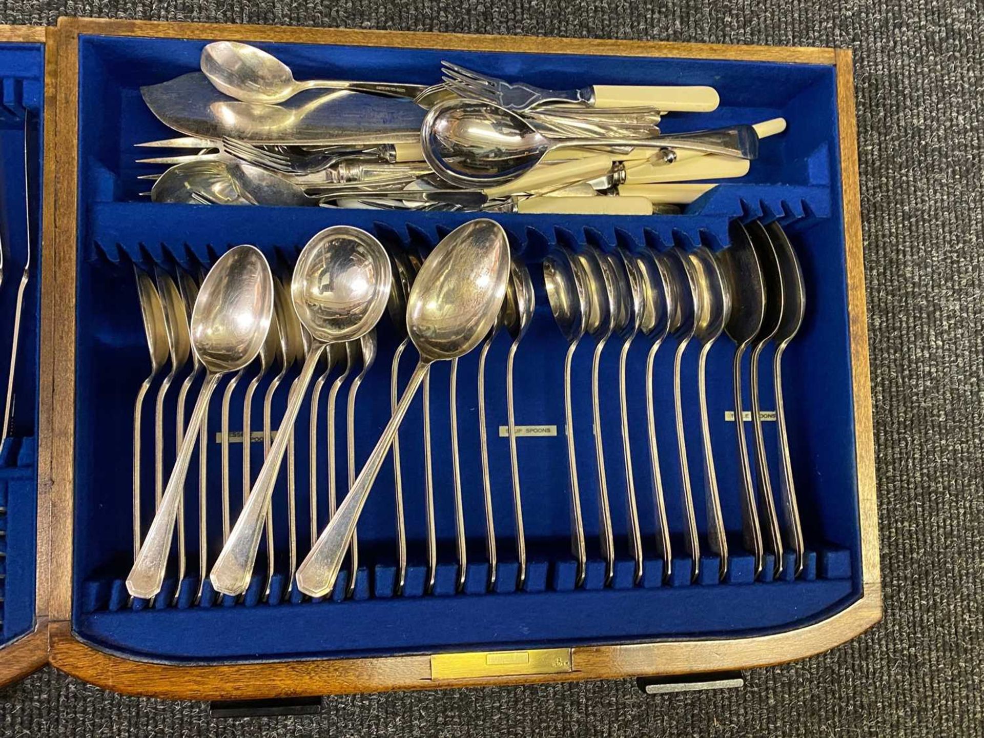 An Art Deco walnut canteen of silver-plated cutlery, - Image 8 of 8