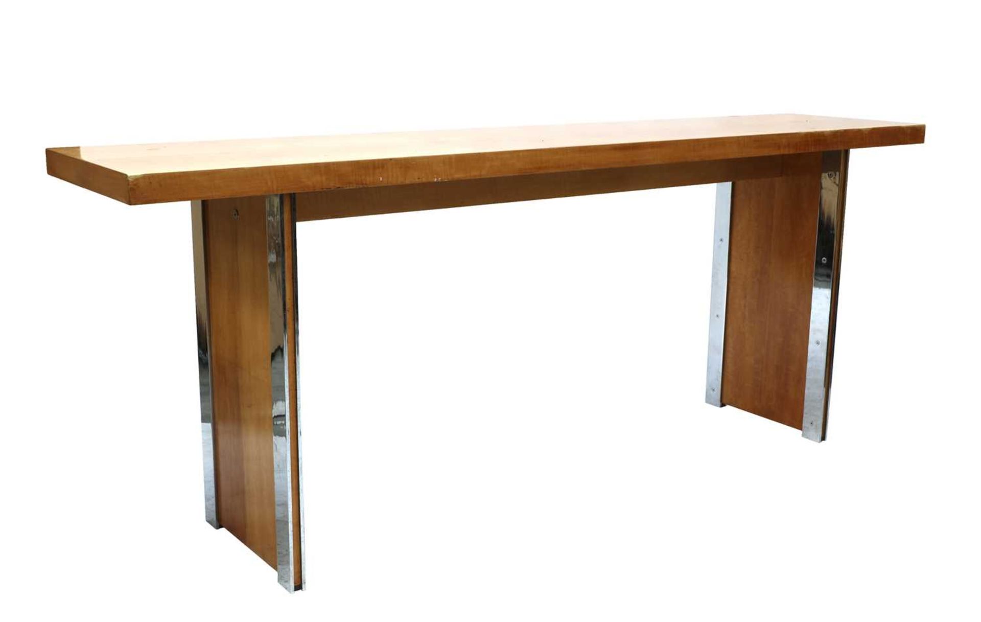 A Gordon Russell pearwood and chrome serving table,