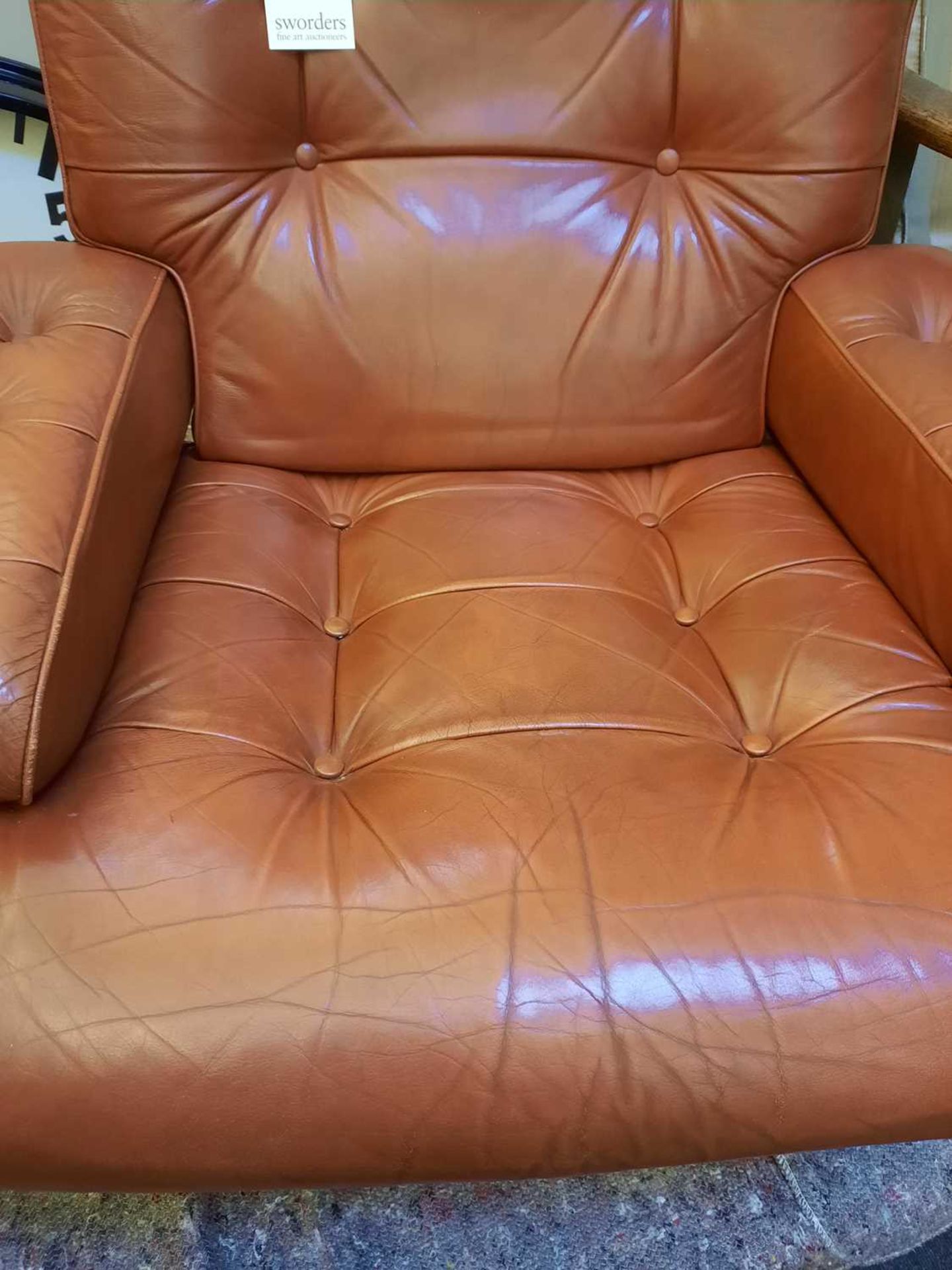 A Swedish leather lounge chair and ottoman, - Image 5 of 7