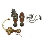 Three Aesthetic period brass wall lights,