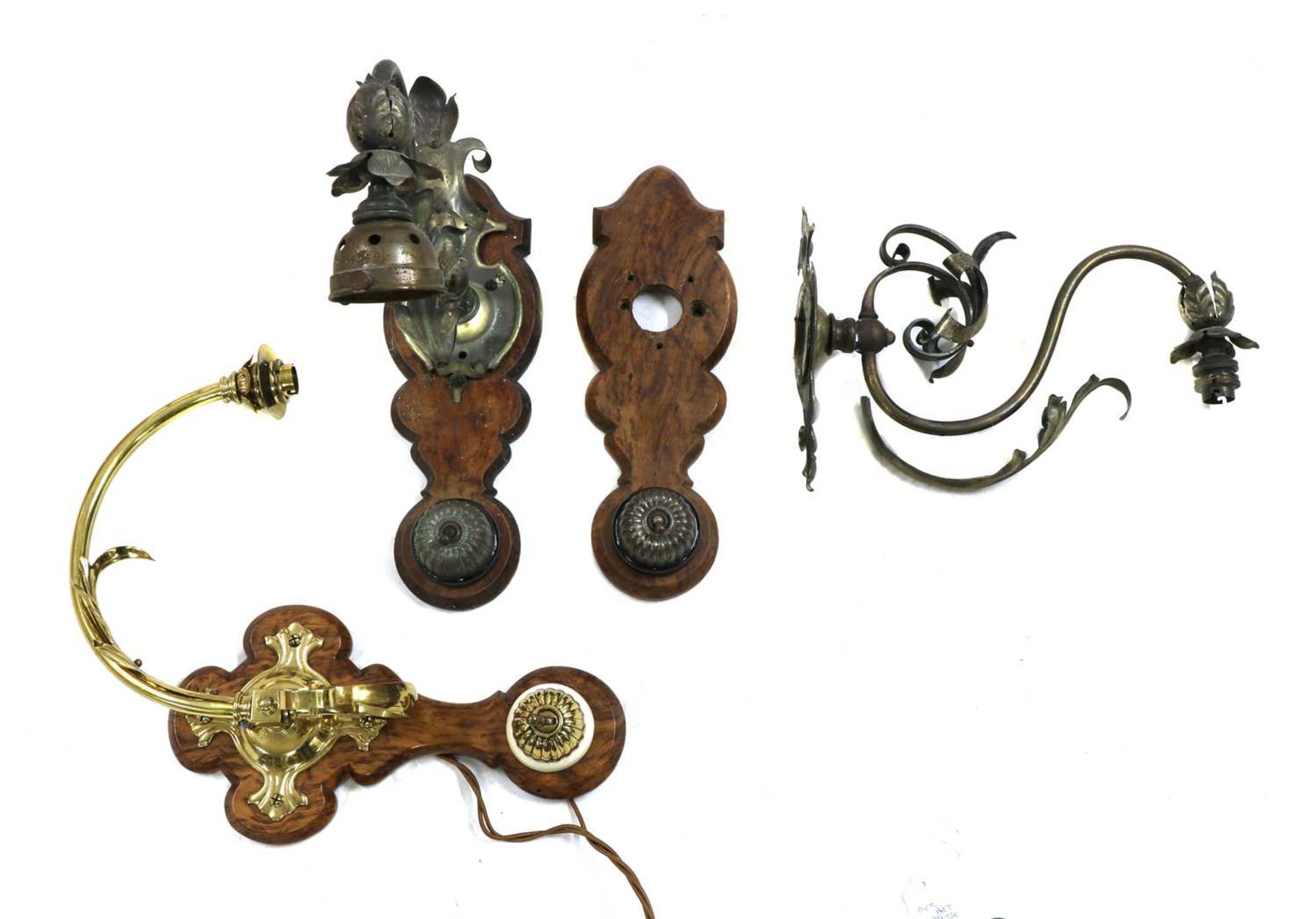 Three Aesthetic period brass wall lights,