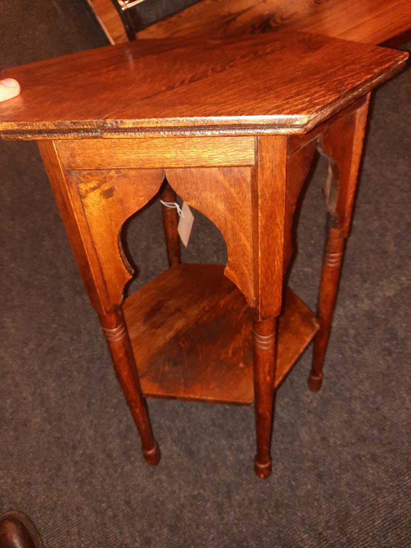 An Arts and Crafts hexagonal oak lamp table, - Image 4 of 5