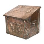 An Arts and Crafts embossed coal box,