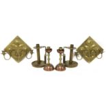 A pair of Aesthetic engraved brass wall lights,