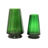 Two Moser Karlsbad dark green glass vases,
