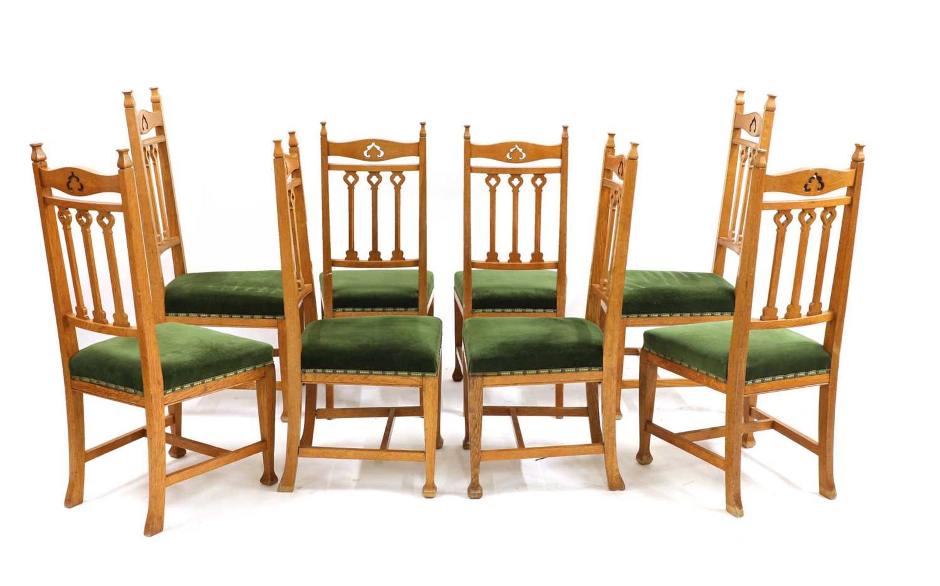 A set of eight Arts and Crafts oak dining chairs, - Image 2 of 4