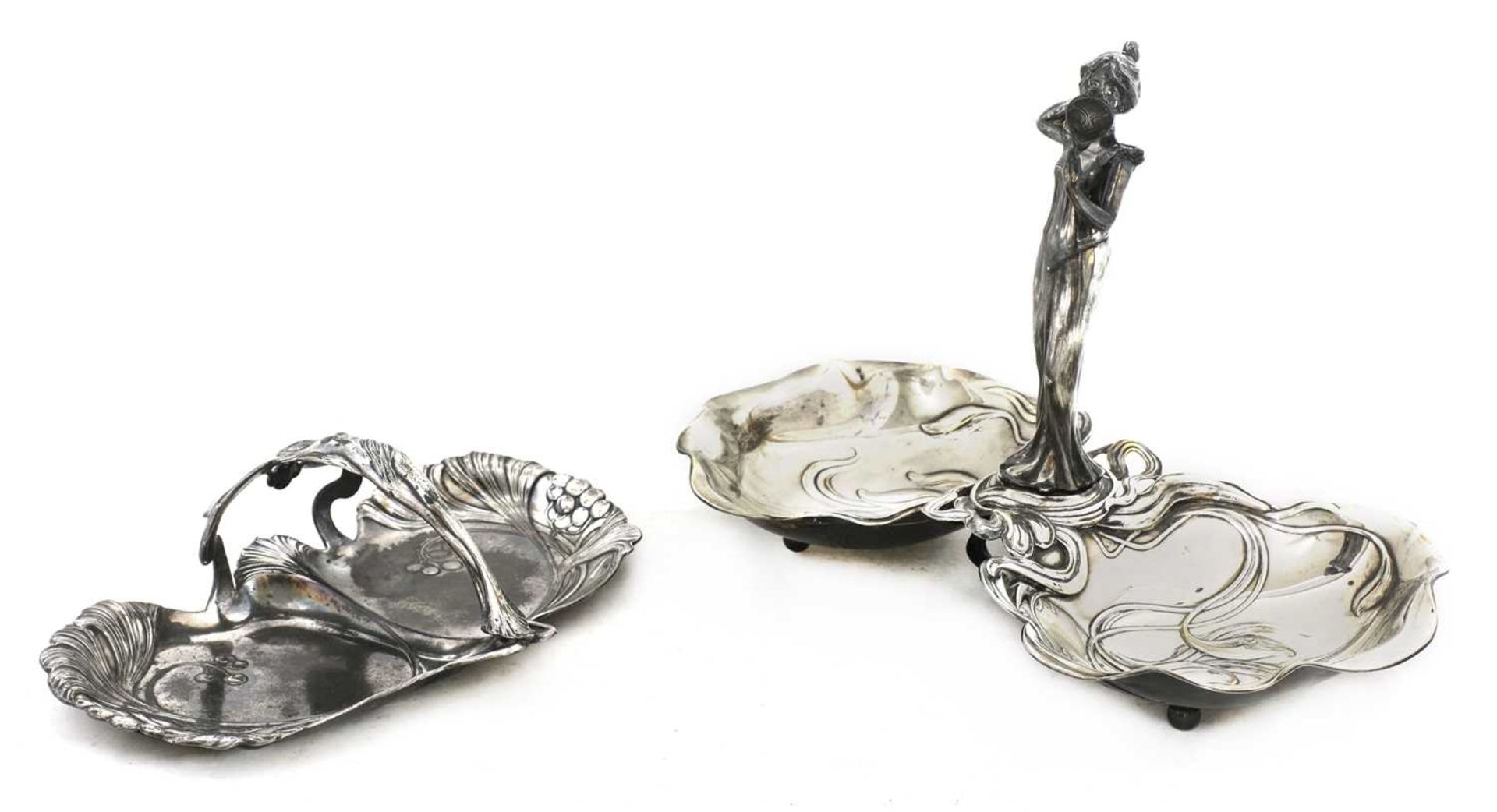 An Art Nouveau silver-plated figural mounted double dish,