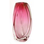 A Val St Lambert pink and clear glass vase,