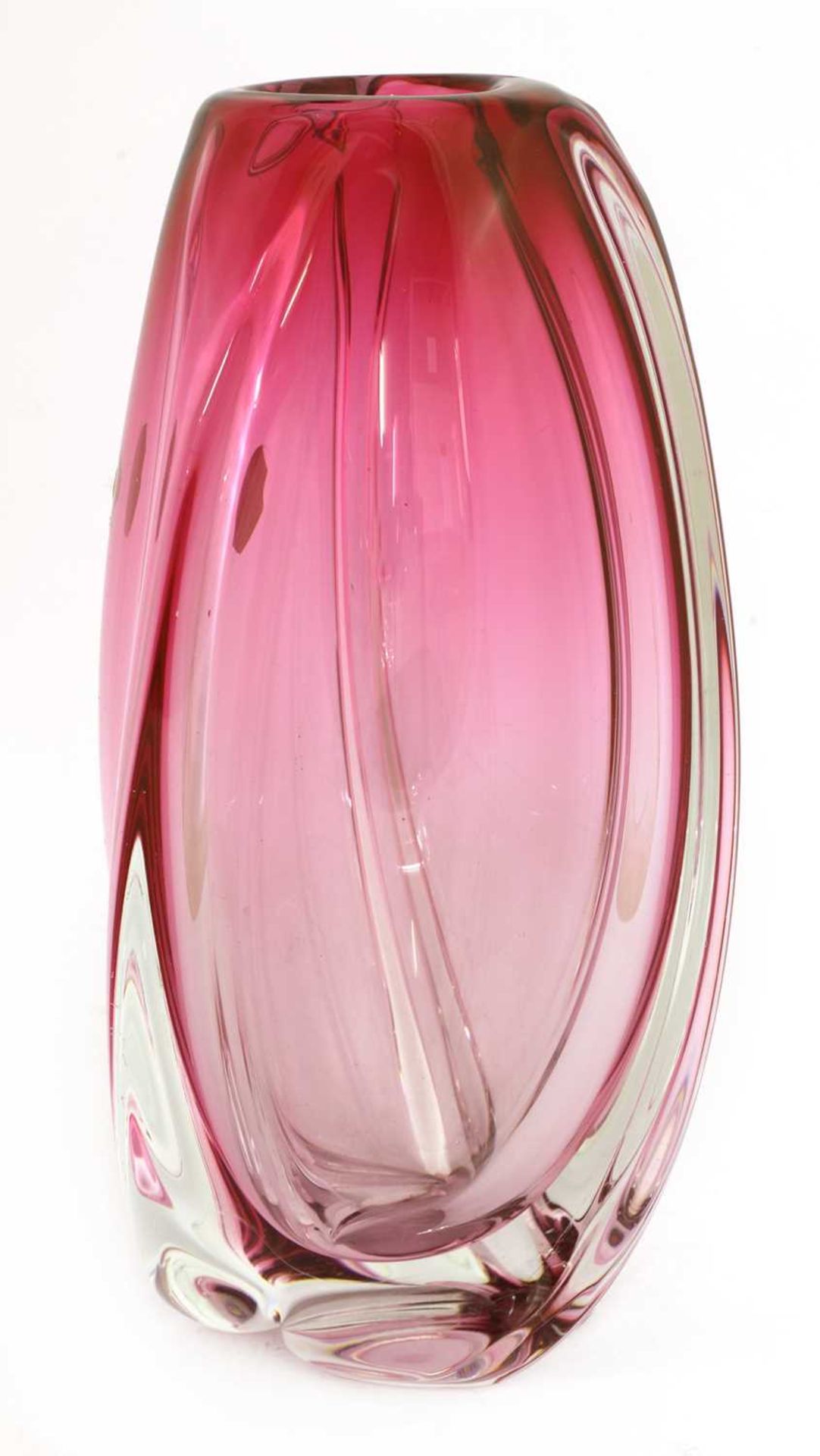 A Val St Lambert pink and clear glass vase,