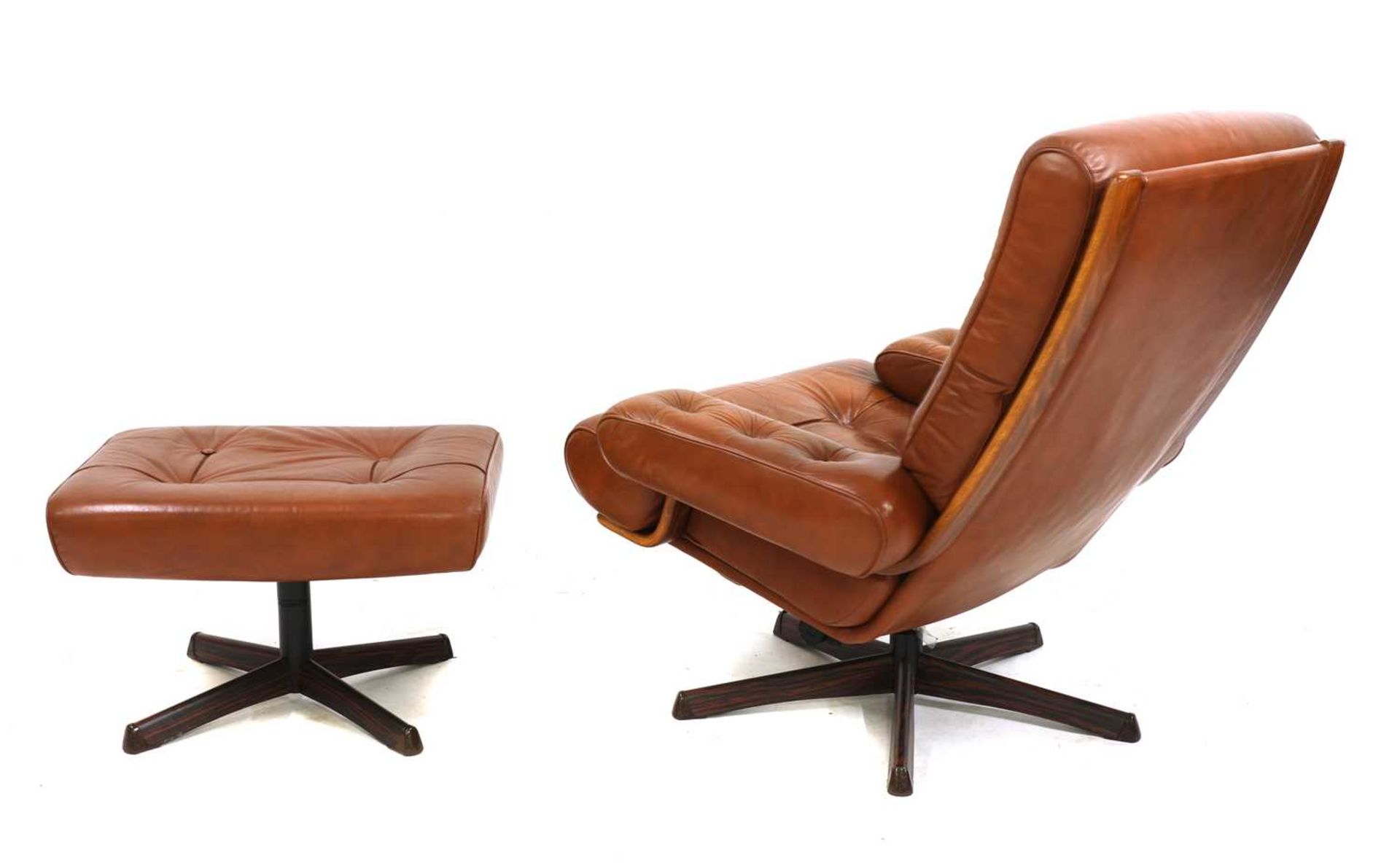 A Swedish leather lounge chair and ottoman, - Image 3 of 7