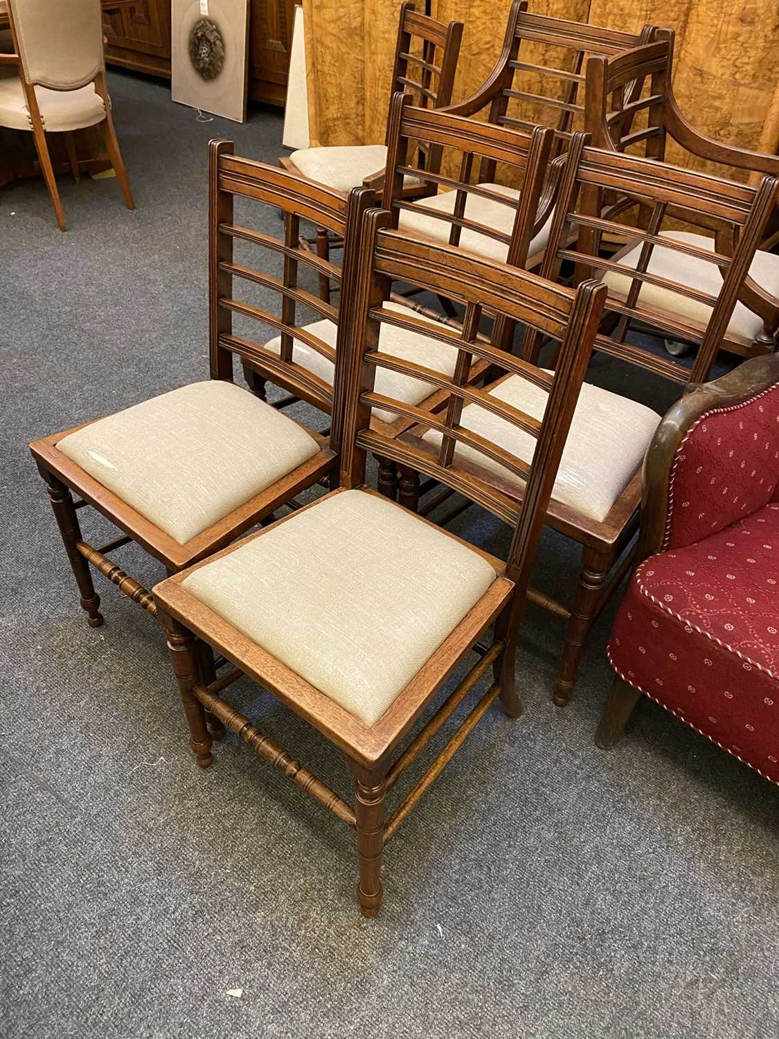 A set of twelve Arts and Crafts walnut chairs, - Image 4 of 13