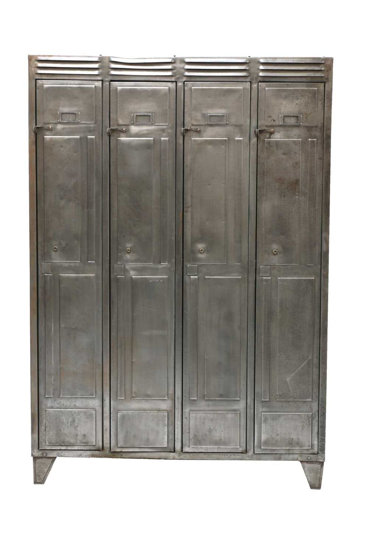 A set of four metal lockers,