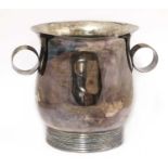 A silver-plated twin-handled urn,