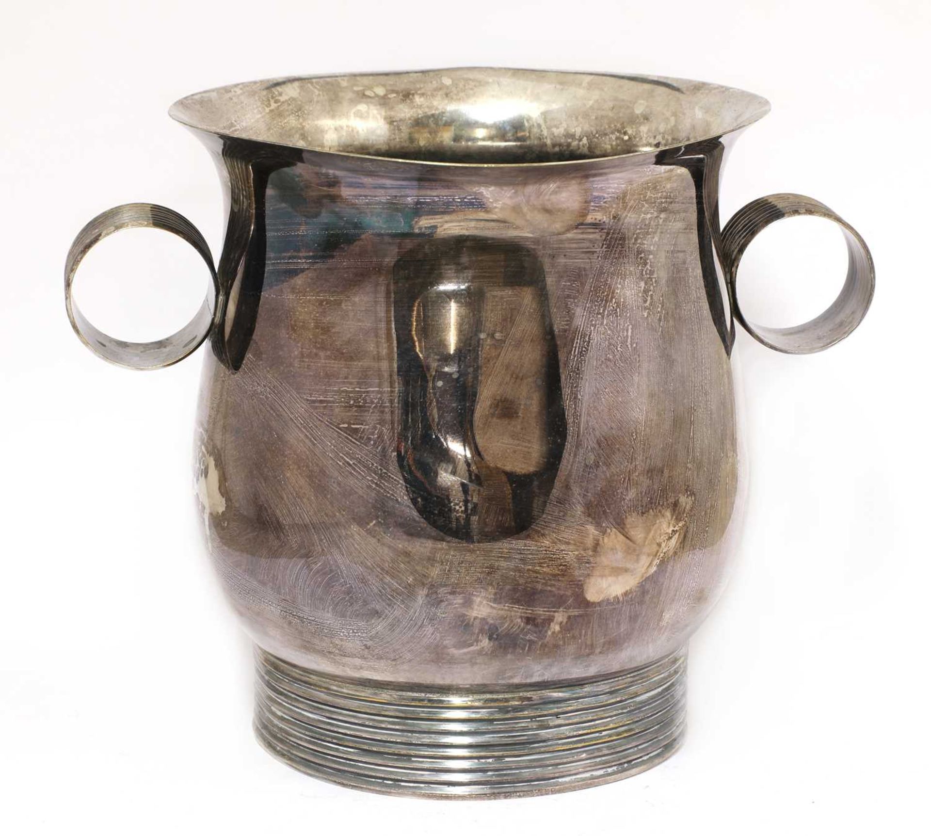 A silver-plated twin-handled urn,