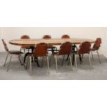 A set of eight contemporary leather slung dining chairs,
