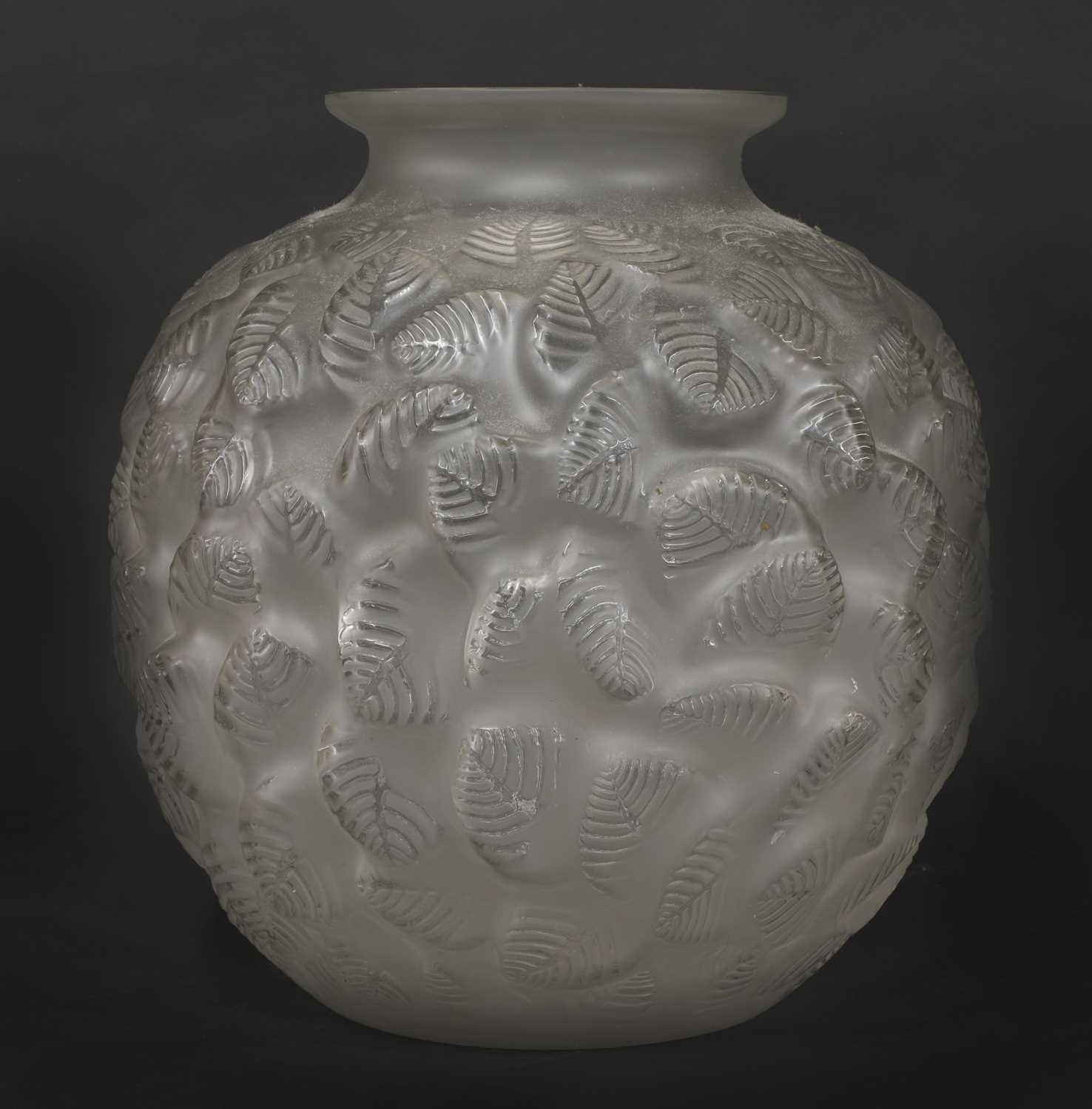 An Art Deco leaf moulded glass vase, - Image 3 of 3