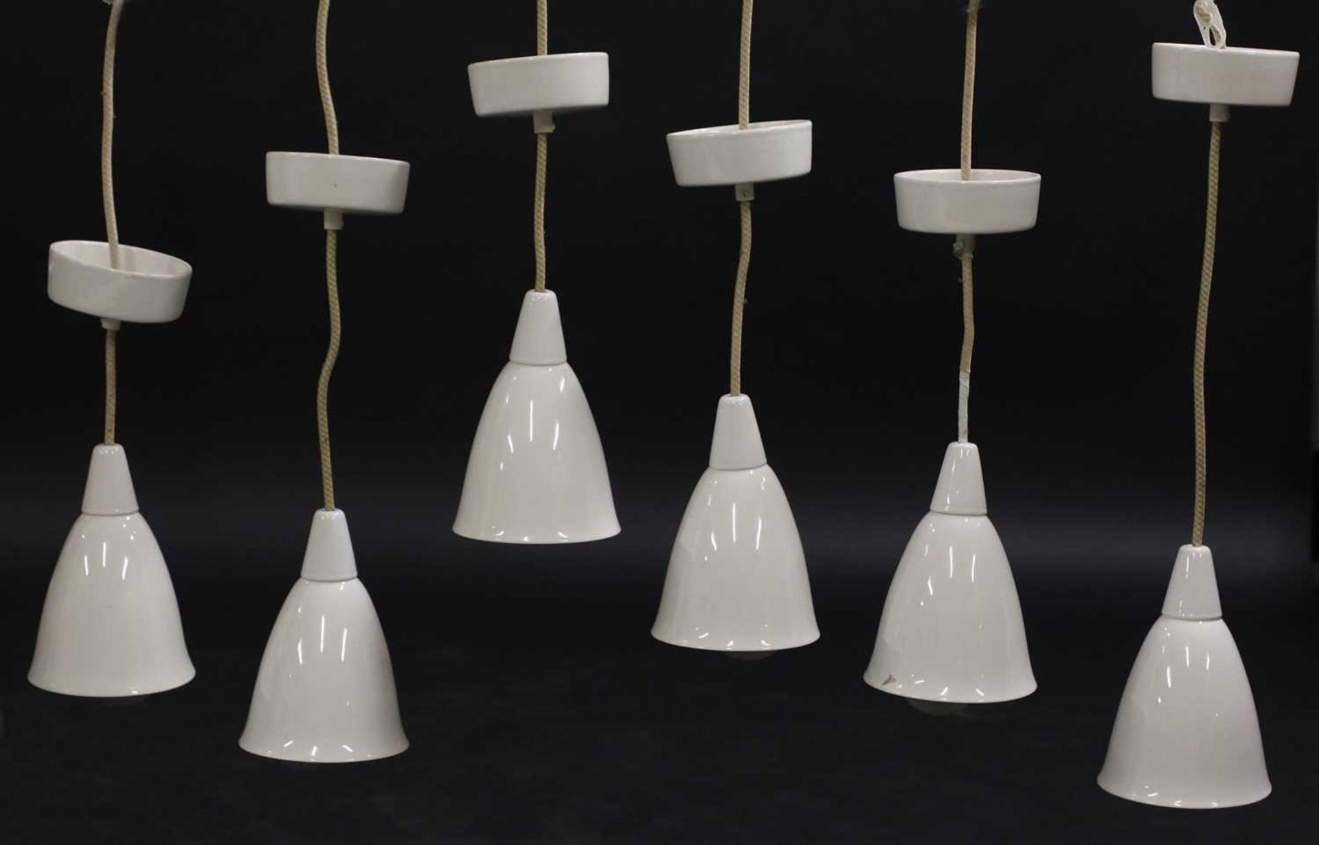 A set of six 'Model 193N' BTC Original hanging pendant lights,