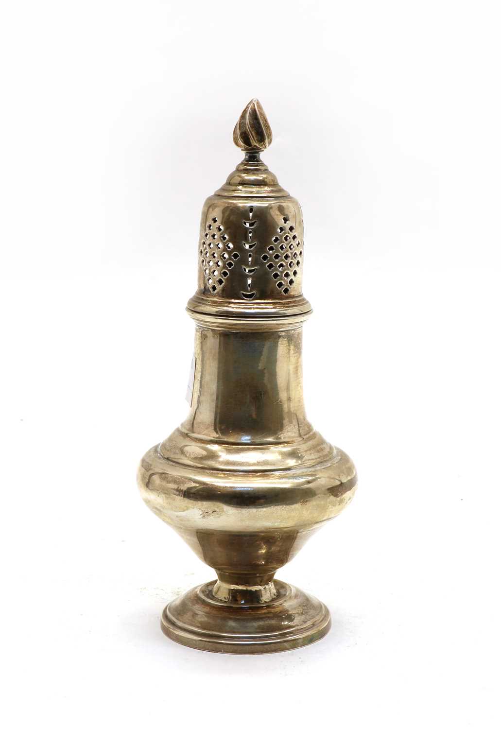 A silver sugar castor of baluster shape