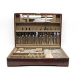 A mahogany canteen of silver plated cutlery,