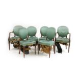 A set of six French style walnut dining chairs,