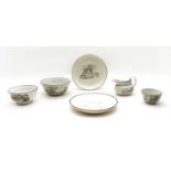 A group of various 18th/19th century Grisaille decorated cream ware tea bowls,