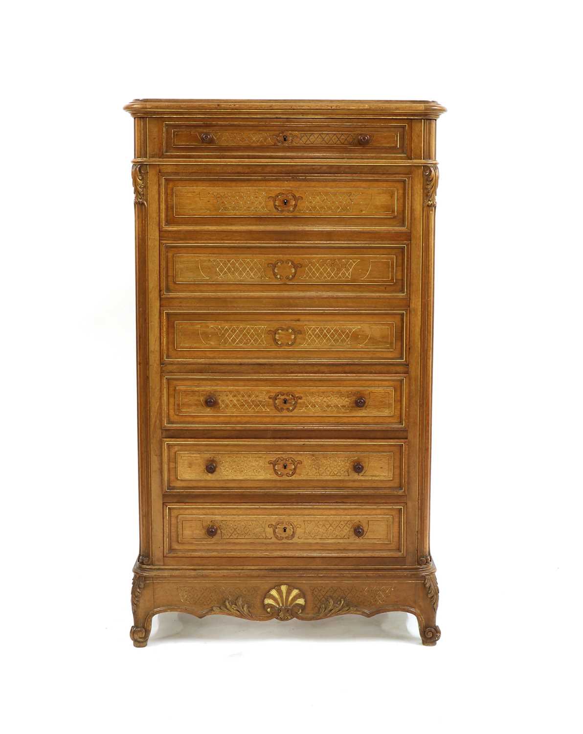 A French walnut and parcel gilt secretaire abattant