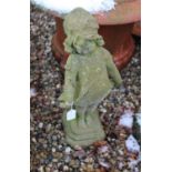 A reconstituted stone model of a girl wearing a bonnet