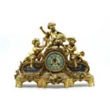 19th century gilt metal and Sèvres panel mantle clock,