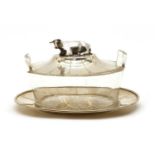 A Victorian silver and glass butter dish cover and stand