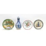 A collection of Continental Faience and similar to include two rose decorated plates,